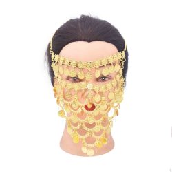 F-1167 Fashion Women Coin Tassel Hair Jewelry Golden Arab Ethnic Love Pendant Face Chains