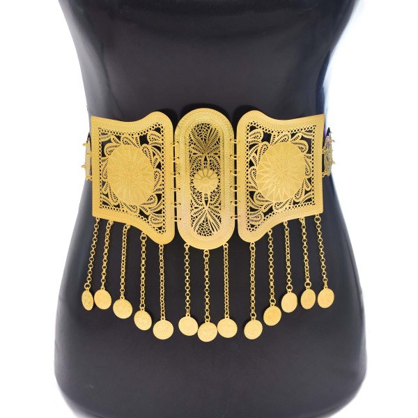 N-8331 Arab Ethnic Gold Long Chain Coin Tassel Metal Belt  Body Chain