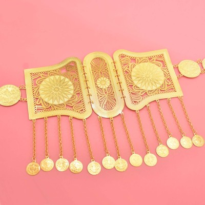 N-8331 Arab Ethnic Gold Long Chain Coin Tassel Metal Belt  Body Chain