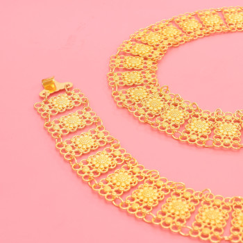 N-8228 Fashion Ethnic Gold Hollowed Flower Belt Waist Belly Chains