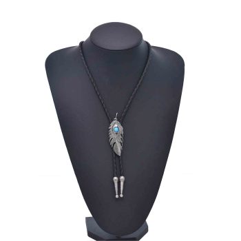 N-8334 Vintage Silver Vintage Golden Color Necklace Leather Rope Alloy Leave Jewelry Bohemian Polo Style