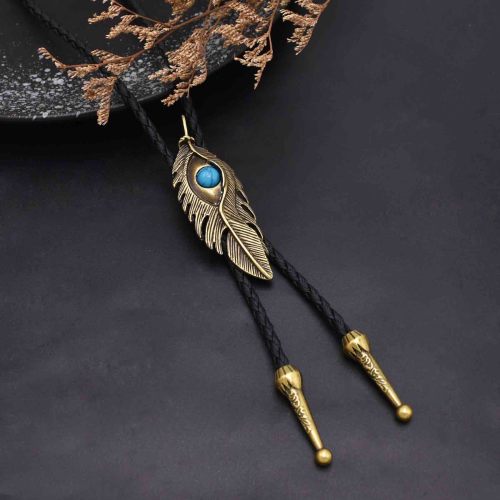 N-8334 Vintage Silver Vintage Golden Color Necklace Leather Rope Alloy Leave Jewelry Bohemian Polo Style