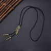 N-8334 Vintage Silver Vintage Golden Color Necklace Leather Rope Alloy Leave Jewelry Bohemian Polo Style