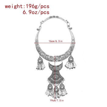 N-8338 Ethnic Women Necklace Vintage Carved Alloy Tassel Statement Chokers Necklaces