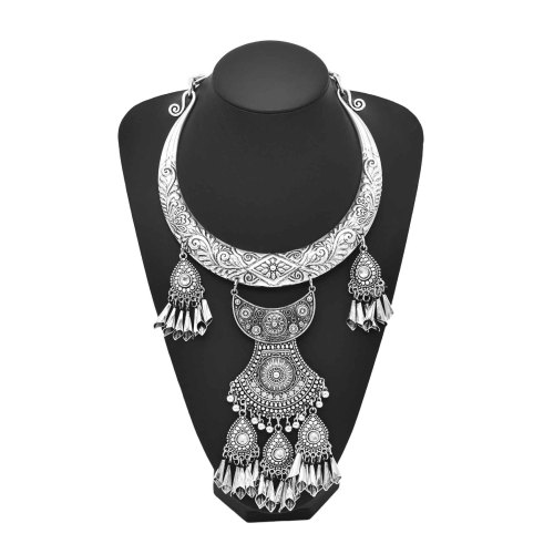 N-8338 Ethnic Women Necklace Vintage Carved Alloy Tassel Statement Chokers Necklaces