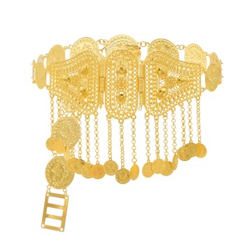 N-8339 Gold Ethnic Coin Tassel Body Chain Gold Charm Carving Hollow Out Sexy Belly Dance Chain Women's Jewelry Gift