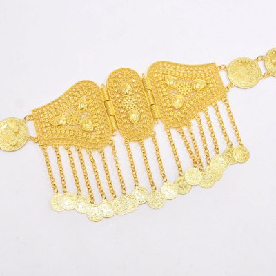 N-8339 Gold Ethnic Coin Tassel Body Chain Gold Charm Carving Hollow Out Sexy Belly Dance Chain Women's Jewelry Gift