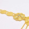 N-8340 Gold Large Flower Rhinestone Long Chain Coin Tassel Metal Belt Body Jewelry