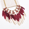 N-1256 Bohemian Style Golden Chunky Beads Chain Feather Tassel Choker Bib Neklace