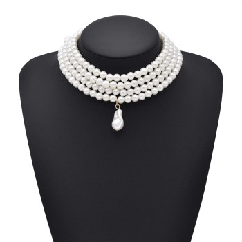 N-8343 Baroque Fashion Luxury Four Layer Imitation Pearl Irregular Pearl Pendant Necklace