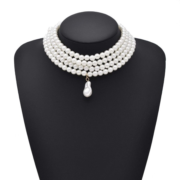 N-8343 Baroque Fashion Luxury Four Layer Imitation Pearl Irregular Pearl Pendant Necklace