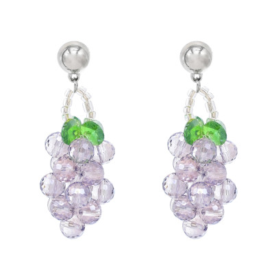 E-6733 Cute Rhinestone Purple Grapes Fruit Earrings Women Dangle Earrings