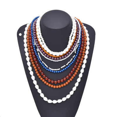 N-8345 Fashionable multi-layer rice bead pendant necklace