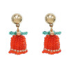 E-6735 Cute Hand Knitting Rice Beads Christmas Bell Earrings for Women Dangle Earrings