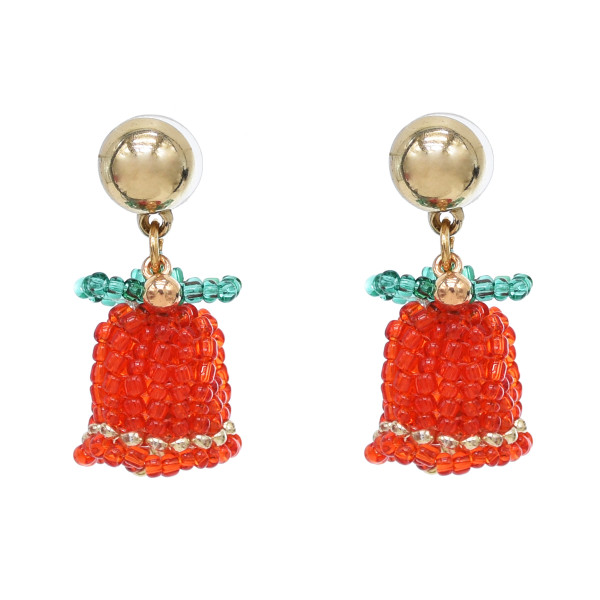 E-6735 Cute Hand Knitting Rice Beads Christmas Bell Earrings for Women Dangle Earrings