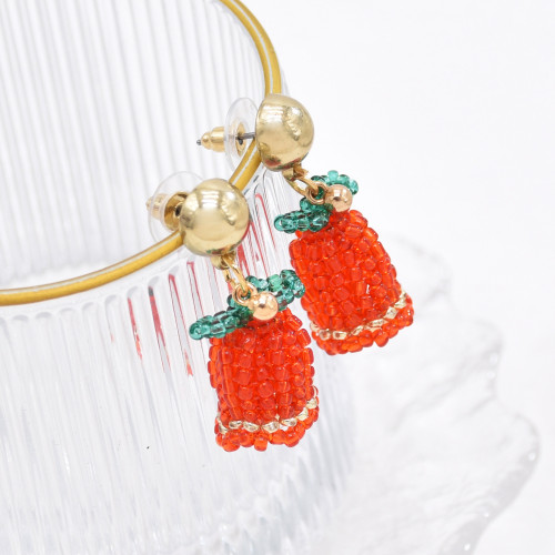 E-6735 Cute Hand Knitting Rice Beads Christmas Bell Earrings for Women Dangle Earrings