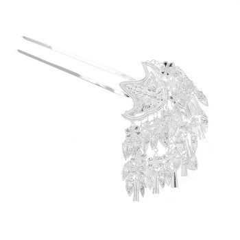 F-1178 Silver Miao Leaf Tassel Hairpin Hair Forks