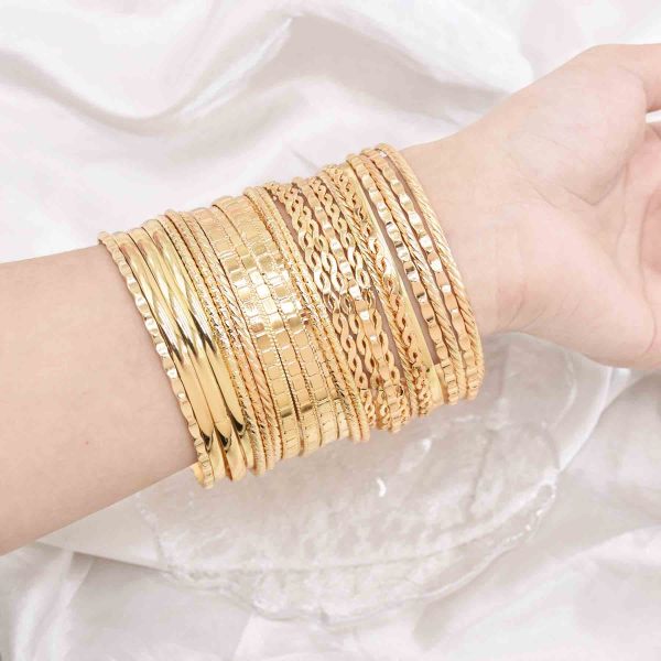 B-1331 24pcs /set Golden Silvery Women Bracelet Fashion Bohemian Style Bangle for Women Jewelry Accessories