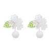 E-6736 White/Pink Spring Floral Earrings for Women Dangle Earrings