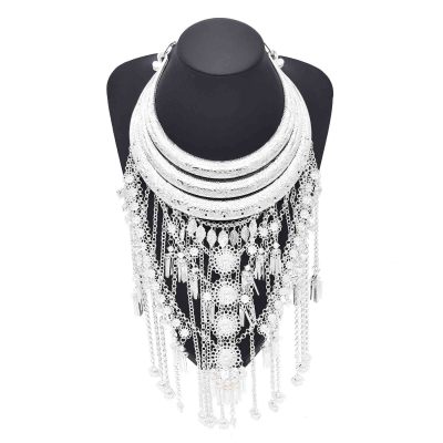 N-8347 Fashion Ethnic Silver Color Long Tassel Necklace for Women Jewelry