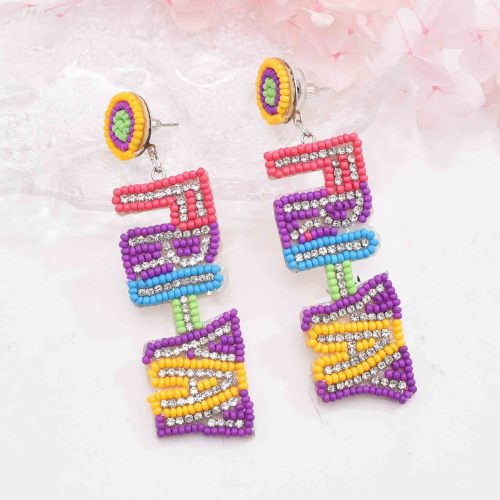 E-6738 Fashion Bohemian Holiday Summer Beach Rice Beads Dangle Earrings for Women