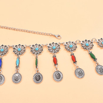 N-6945 Bohemian Silver Plated Colorful Bead Body Chain Bell Carved Hollow Out Flower Waist Belly Chain for Women Jewelry