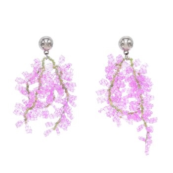 E-6740 White Purple Crystal Flower Dangle Earings for Women