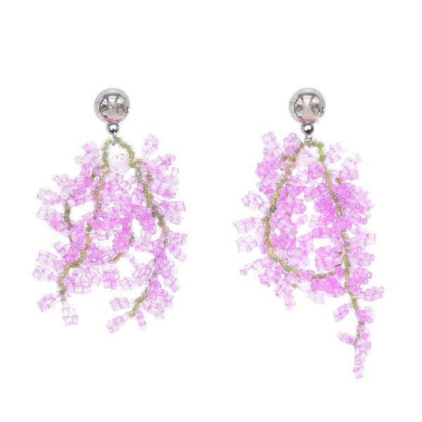 E-6740 White Purple Crystal Flower Dangle Earings for Women
