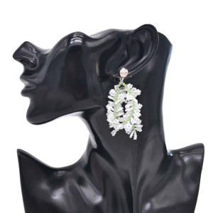 E-6740 White Purple Crystal Flower Dangle Earings for Women