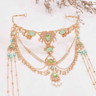 F-1093 Red Crystal Beads Long Tassels Chinese Bridal Hair Accessories Zircon Headwear Women's Party Jewelry Gifts