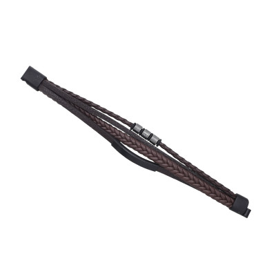 B-1334 Fashion Simple Mutilayerd Strand Leather Rope Silver Alloy Bracelet