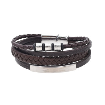 B-1334 Fashion Simple Mutilayerd Strand Leather Rope Silver Alloy Bracelet