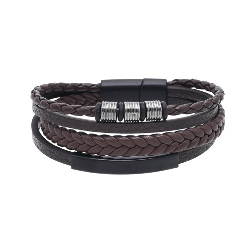 B-1334 Fashion Simple Mutilayerd Strand Leather Rope Silver Alloy Bracelet