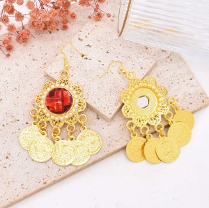 E-6745 Indian Gold Coin Tassel Earrings for Women