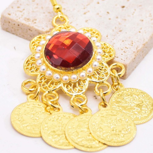 E-6745 Indian Gold Coin Tassel Earrings for Women