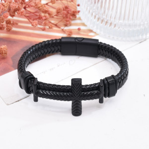 Simple Alloy Cross Knit Leather Rope Bracelet Bangle for Grils Women
