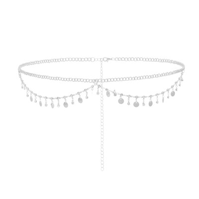 N-8365  New minimalist diamond metal tassel waist chain