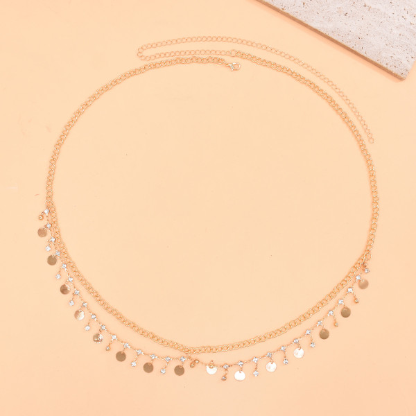 N-8365  New minimalist diamond metal tassel waist chain