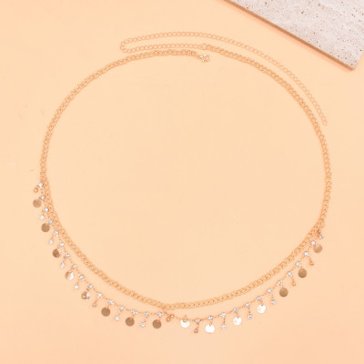 N-8365  New minimalist diamond metal tassel waist chain