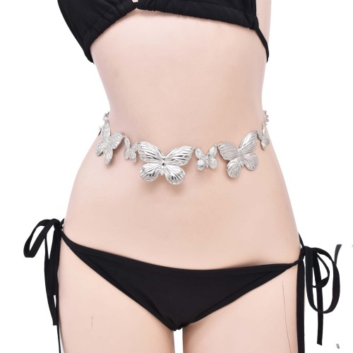 N-8366 Gold Silver Color Alloy Butterfly Waist Chain Body Chain Summer Beach Party Body Jewelry