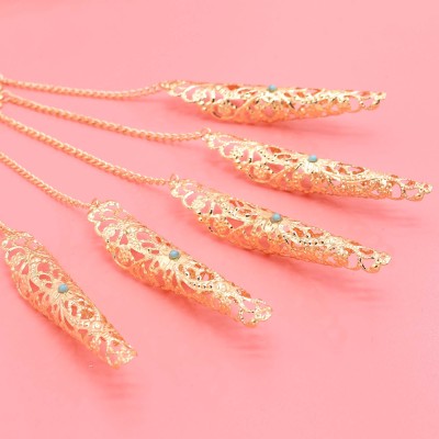B-1338 Gold Silver Indian Dance Fingertip Metal Hollow Long Chain Pull Finger Bracelet