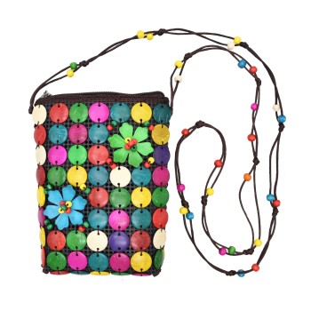 N-8360 Ethnic Colorful Round Flower Acrylic Cotton Hand Bag for Girls Women