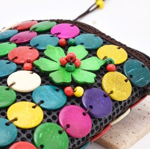 N-8360 Ethnic Colorful Round Flower Acrylic Cotton Hand Bag for Girls Women