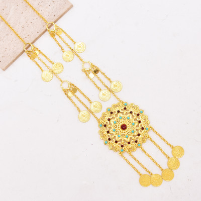 N-8370  New Bohemian gold coin tassel shaped pendant necklace