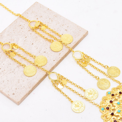 N-8370  New Bohemian gold coin tassel shaped pendant necklace