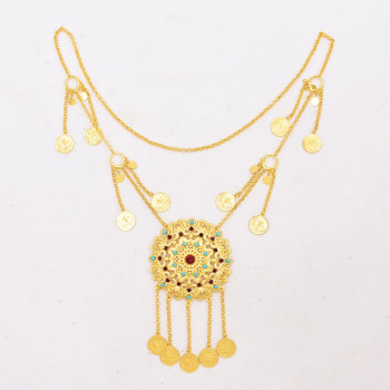 N-8370  New Bohemian gold coin tassel shaped pendant necklace