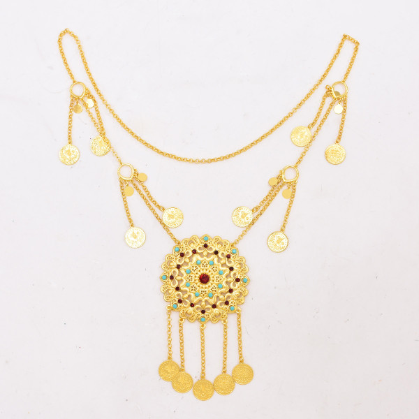 N-8370  New Bohemian gold coin tassel shaped pendant necklace