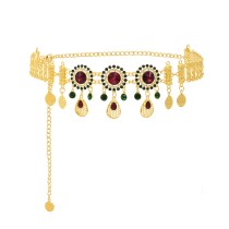 N-8371 Golden Middle Eastern Ethnic Clothing Waist Chain Colorful Crystal Coin Body Jewelry