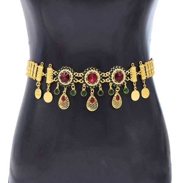 N-8371 Golden Middle Eastern Ethnic Clothing Waist Chain Colorful Crystal Coin Body Jewelry