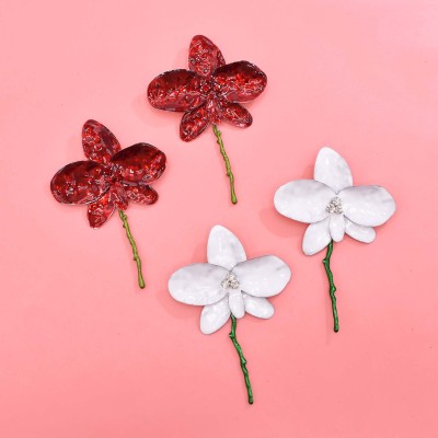 E-6746 New Trending Exaggerated Personality Red White Alloy Oil Dropping Flower Earrings for Women